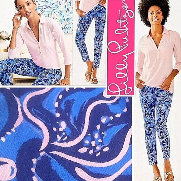Lilly Pulitzer South Ocean Skinny Crop in Coastal Blue Bottoms size 00, preppy - Picture 1 of 7